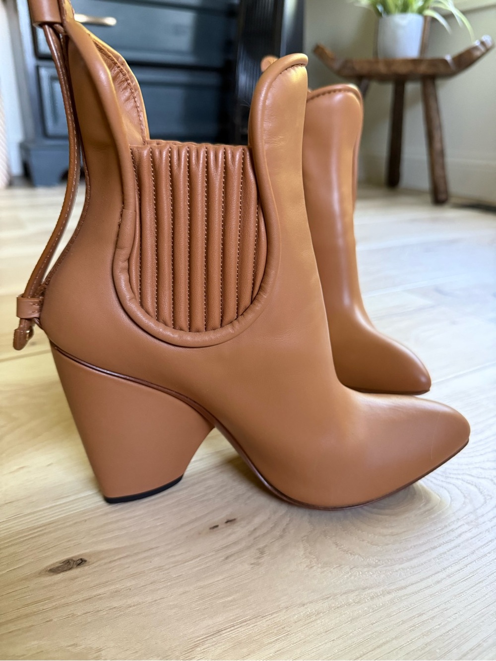 Louis Vuitton Women's Tan Leather Ankle Boots - Stylish Pointed Toe Booties